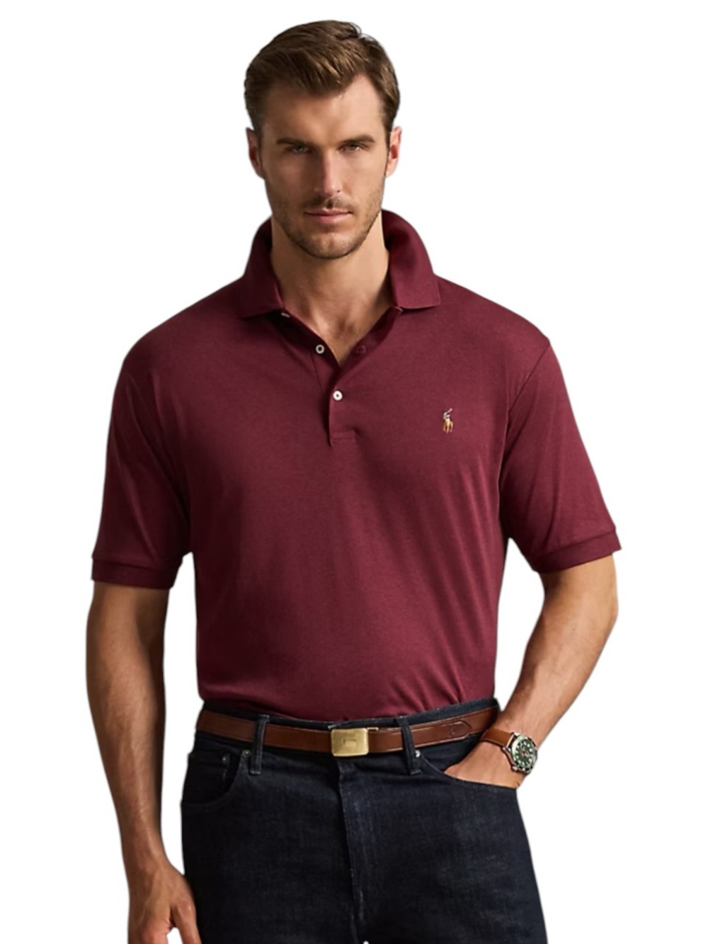 Polo Ralph Lauren Classic Fit Cotton Polo Shirt Maroon Burgundy Men's Large